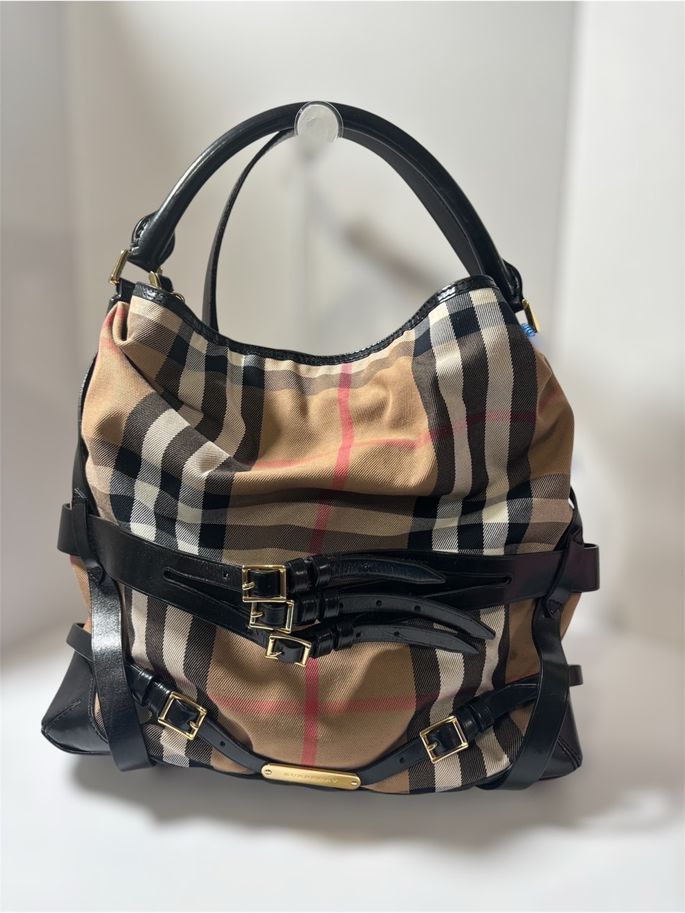 Burberry Nova Check Belted Slouchy Hobo Shoulder Bag Belted Buckles